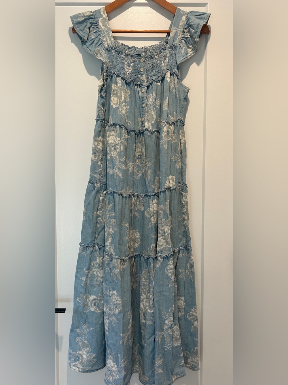 Chambray blue floral long dress